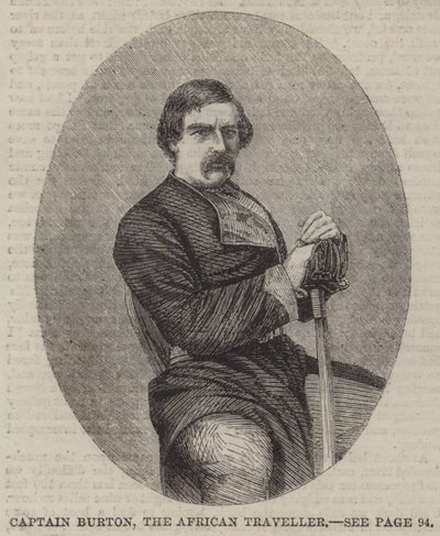 El Capitán Burton, el viajero africano (grabado) de English School