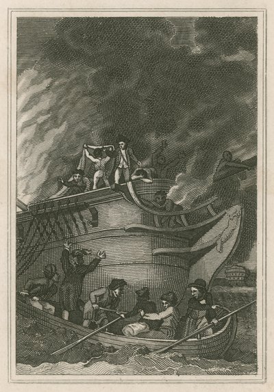 El heroísmo del Capitán George Farmer en la Acción del 6 de octubre de 1779 (grabado) de English School