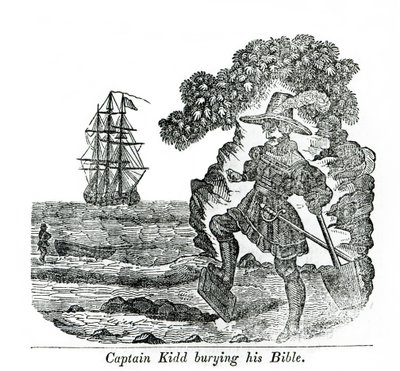 El Capitán Kidd enterrando su Biblia, ilustración de 