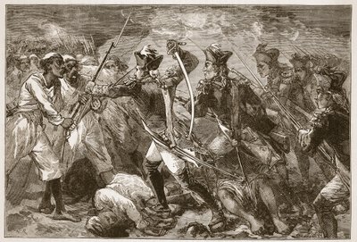El Capitán Yorke liderando la esperanza perdida en Masulipatam, ilustración de Cassells Illustrated History of India de James Grant, pub. 1879 de English School