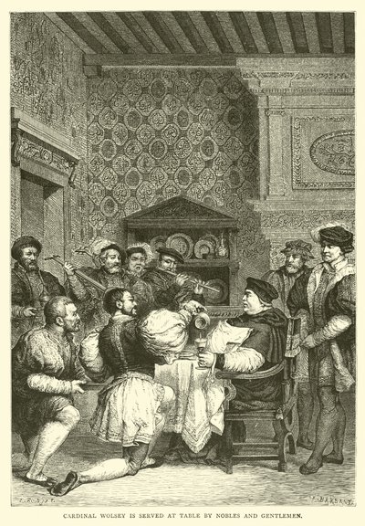 El Cardenal Wolsey es servido en la mesa por nobles y caballeros de English School
