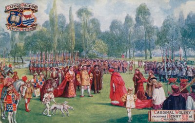 El Cardenal Wolsey recibe a Enrique VIII en Oxford, 1518 de English School