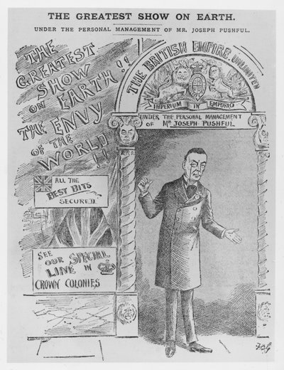 Caricatura de Joseph Chamberlain como Secretario Colonial, c.1900 de English School