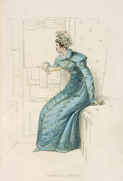 Vestido de carruaje, lámina de moda de Ackermanns Repository of Arts de English School