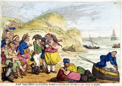 Caricatura sobre la llegada de Napoleón Bonaparte a la Isla de Elba de English School