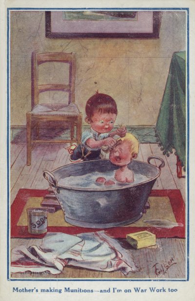 Tarjeta postal de propaganda de dibujos animados de dos niños pequeños de English School