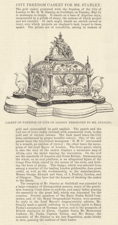 Cofre de la Libertad de la Ciudad de Londres presentado a Mr. Stanley (grabado) de English School