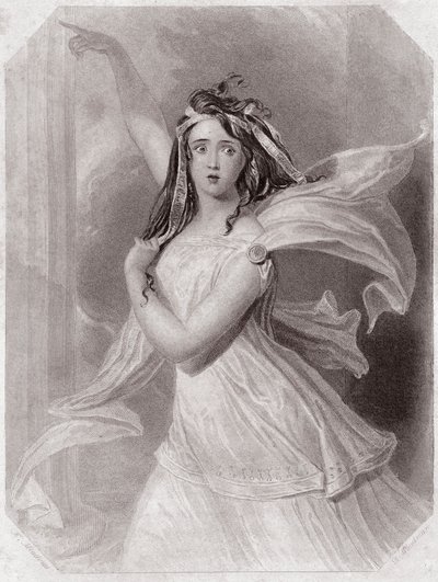 Cassandra (una profetisa) (Troilo y Crésida) - de la Galería de mujeres de Shakespeare, colección de cuarenta y cinco retratos serios por artistas tempranos de Londres, enriquecidos con avisos críticos y literarios, circa 1838 de English School