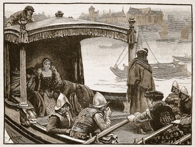 Catherine Howard siendo llevada a la Torre, ilustración de Cassells Illustrated History of England de English School