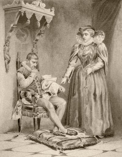 Catalina de Médicis con su hijo Carlos IX (litografía) de English School