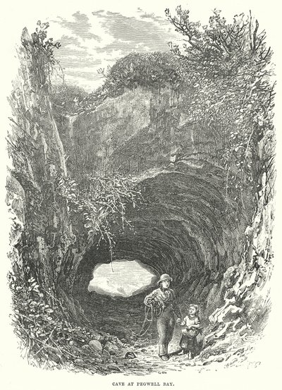 Cueva de Pegwell Bay (grabado) de English School