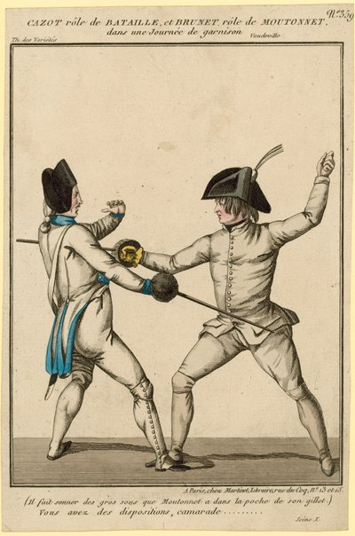 Cazot en el papel de Bataille y Brunet en el papel de Moutonnet en Une Journee de Garnison de English School