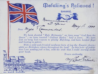 Celebración del Alivio de Mafeking, Sudáfrica, Guerra de los Bóers de English School