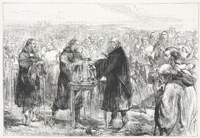 Celebración de la Eucaristía por los husitas en un campo cerca de Praga, ilustración de La Historia del Protestantismo por James Aitken Wylie (1808-1890), pub. 1878 de English School