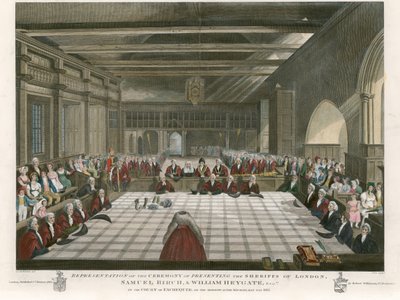 Ceremonia de Presentación de los Alguaciles de Londres, Samuel Birch y William Heygate, en la Corte del Exchequer, el día siguiente a San Miguel, 1811 de English School
