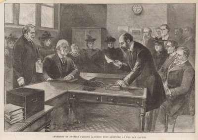 Ceremonia de cortar leña (servicios de renta antiguos) en los Tribunales de Justicia de English School