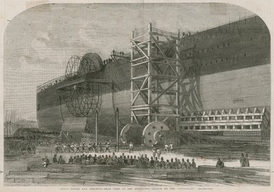 Tambores de cadena y equipo de verificación utilizados en el intento de lanzamiento del Leviathan de English School