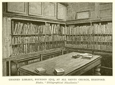 Biblioteca encadenada, fundada en 1715, en la iglesia de Todos los Santos, Hereford de English School