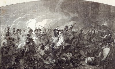 Carga de la Brigada Pesada de Lord Somerset en Waterloo y derrota total del ejército francés, ilustración de 