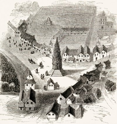 Charing Cross, Londres, en el siglo XVI, c.1865 (grabado en madera) de English School