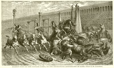 Carrera de cuadrigas en los Juegos Seculares, en el milenario de Roma (grabado) de English School