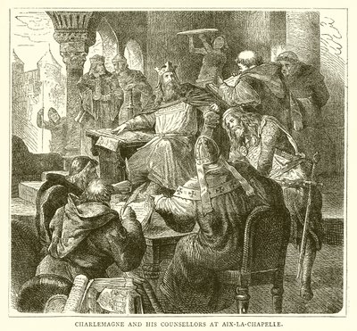 Carlomagno y sus consejeros en Aquisgrán de English School