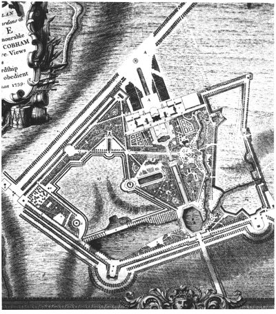 Plan de Charles Bridgeman para los Jardines de Stowe, de un libro sobre vistas de Stowe publicado por Mrs Charles Bridgeman en 1739 de English School