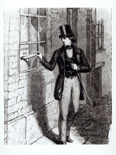 Charles Dickens presentando sus historias de English School
