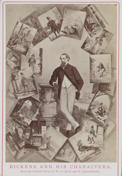 Charles Dickens y sus personajes, del cuadro original de W O Gray y W Broadfoot de English School
