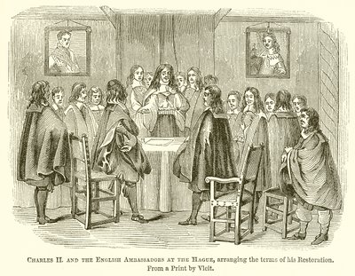 Carlos II y los embajadores ingleses en La Haya, arreglando los términos de su restauración de English School