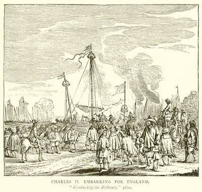 Carlos II embarcando hacia Inglaterra de English School