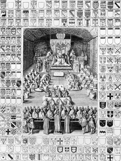 Carlos I (1600-49) en la Cámara de los Lores de English School