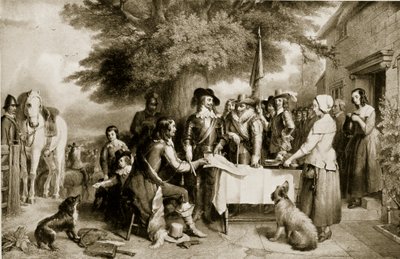 Carlos I en la víspera de la Batalla de Edgehill, 22 de octubre de 1642, ilustración de la Historia de la Nación Británica de Hutchinson, c.1923 de English School