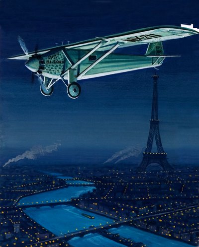 El monoplano Ryan de Charles Lindbergh, el Espíritu de San Luis, volando sobre París de English School