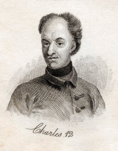 Carlos XII, Rey de Suecia, del Diccionario Histórico de Crabb, publicado en 1825 de English School