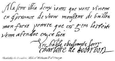 Charlotte de Bourbon, Esposa de William Príncipe de Orange de English School