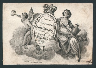 Charman, joyero, esquina de Albemarle Street y Piccadilly, tarjeta comercial de English School