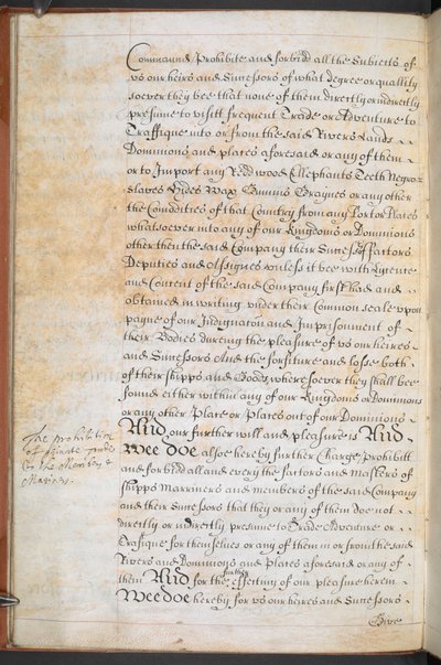 Carta concedida a la Compañía de Aventureros Reales de Inglaterra que Comerciaban en África, Sloane MS 205, f.8v de English School
