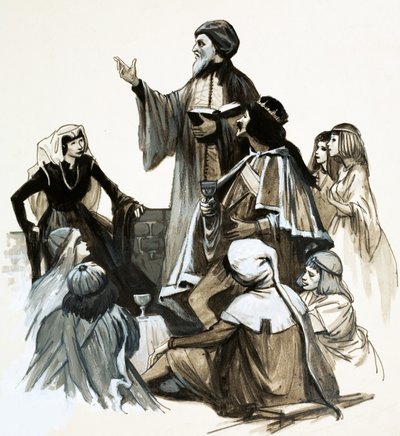 Chaucer recitando su poesía de English School