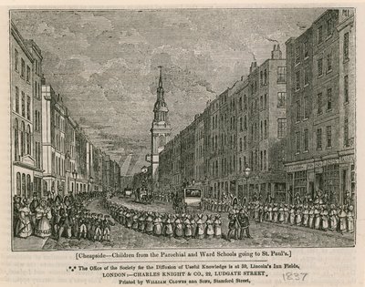 Cheapside - Niños de las escuelas parroquiales y de barrio yendo a St Pauls, 1837 de English School