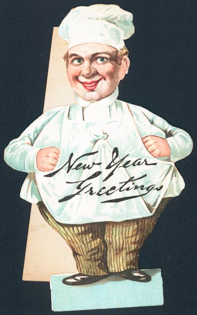 Chef en uniforme completo, tarjeta de Año Nuevo de English School