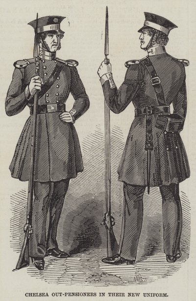 Pensionistas de Chelsea con su Nuevo Uniforme (grabado) de English School
