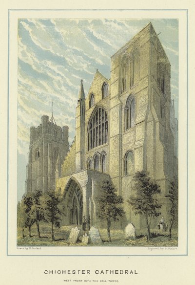 Catedral de Chichester, fachada oeste con la torre del campanario de English School