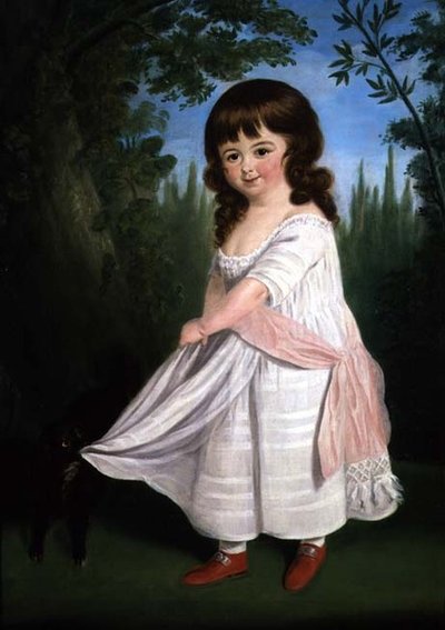 Niña jugando con su perro, c.1800 de English School