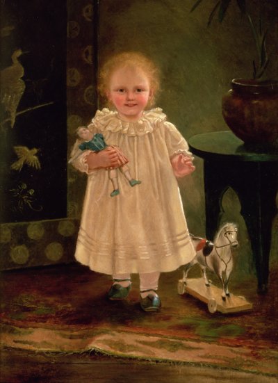 Niño con una muñeca y un caballo de juguete, c.1840 de English School