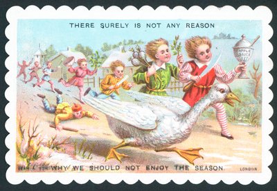 Niños persiguiendo un ganso, tarjeta de Navidad de English School