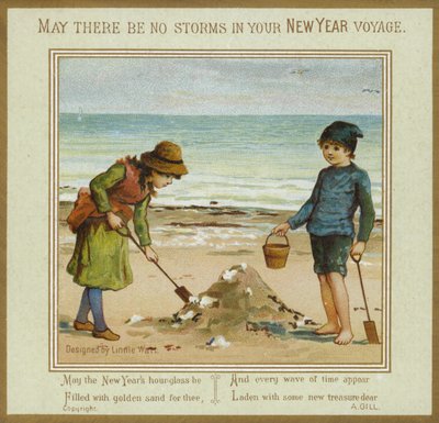 Niños Jugando en la Playa - Tarjeta de Año Nuevo de English School