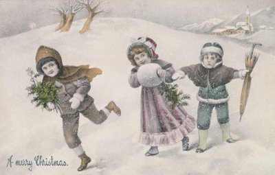 Niños en la nieve, Postal victoriana (impresión) de English School