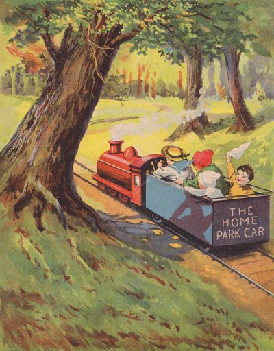 Niños montados en un ferrocarril en miniatura (litografia en color) de English School
