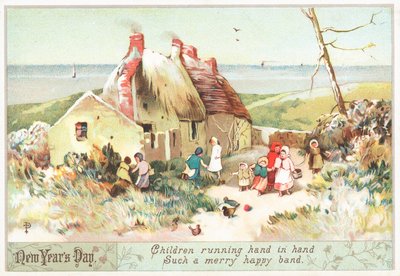 Niños corriendo de la mano, tarjeta de Año Nuevo de English School
